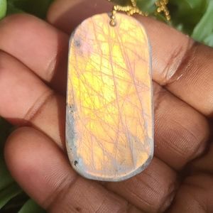 Beautiful Orange Mermaid Flash Labradorite Crystal Necklace / Rare Spectrolite